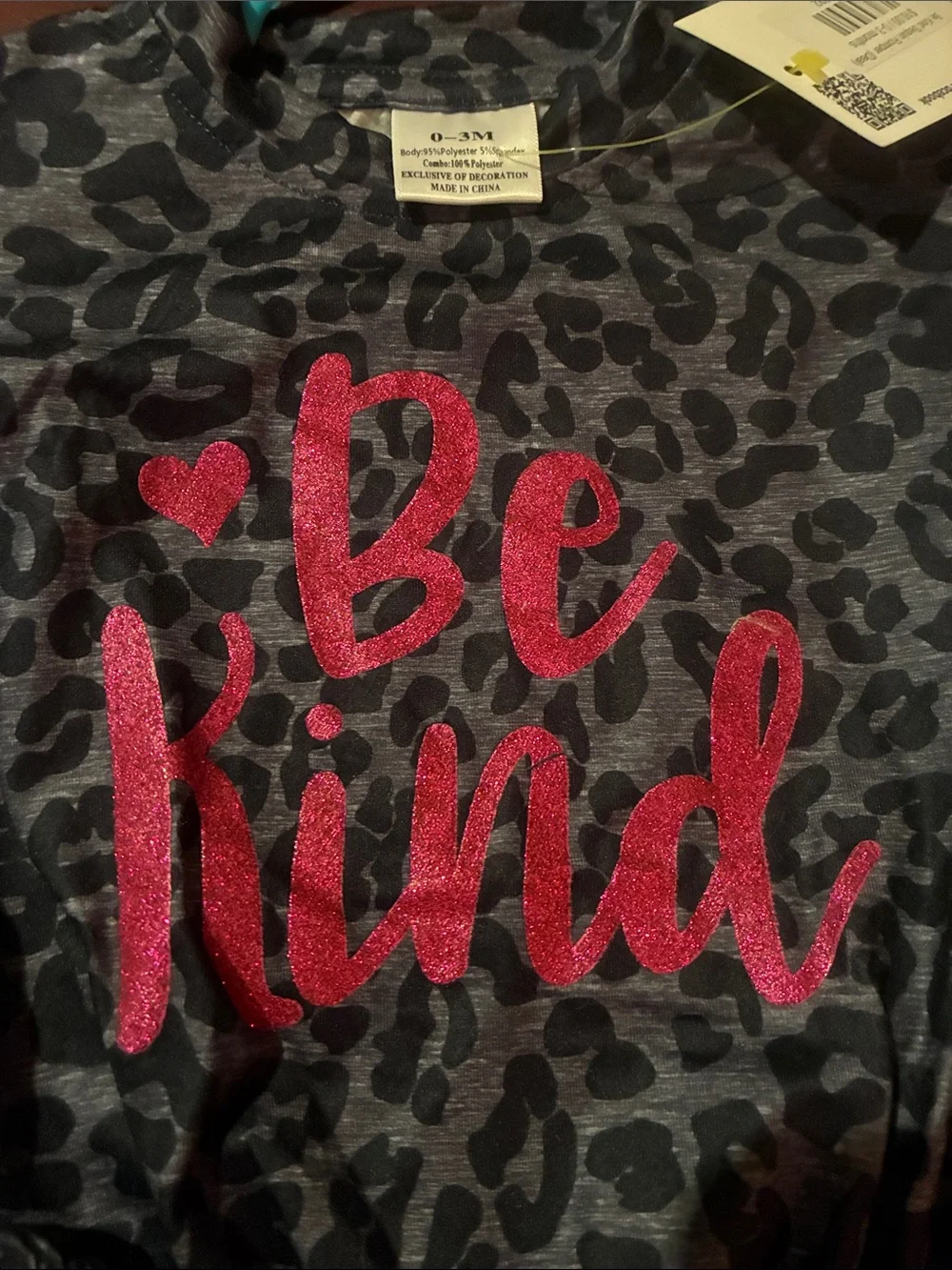 Girls' 'Be Kind' Leopard Print One-Piece with Pink Sequin Sleeves